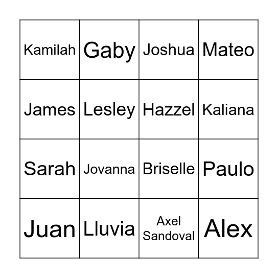 Group A BINGO Card