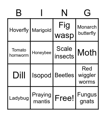 Garden Friends & Foes Bingo Card