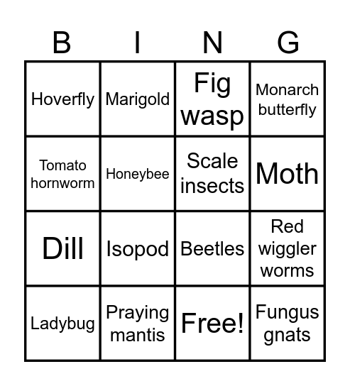 Garden Friends & Foes Bingo Card