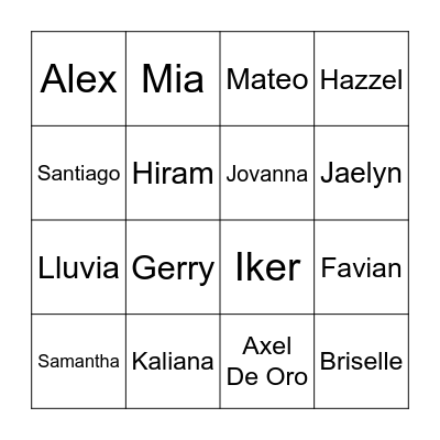 Group A BINGO Card