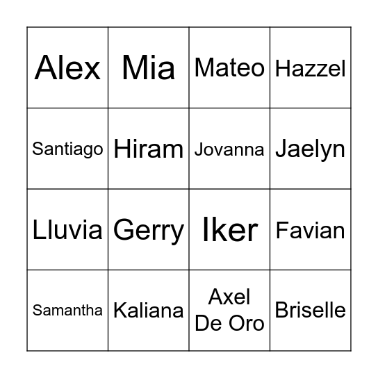 Group A BINGO Card