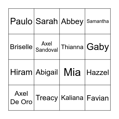 Group A BINGO Card