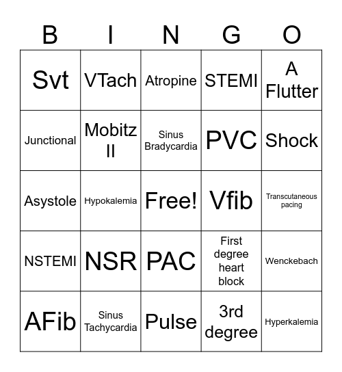 EKG strips Bingo Card