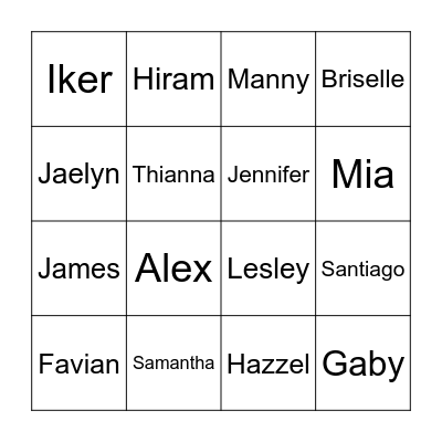 Group A BINGO Card
