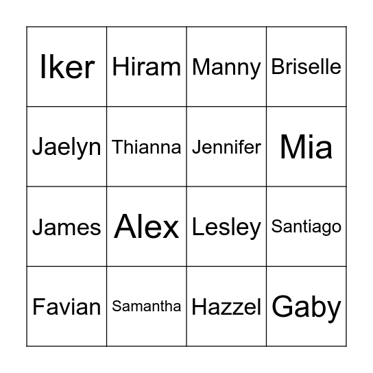 Group A BINGO Card