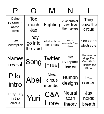 TADC ep 9 Bingo Card