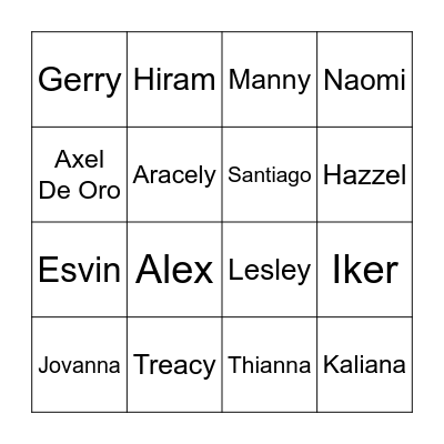 Group A BINGO Card