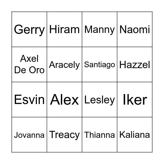 Group A BINGO Card