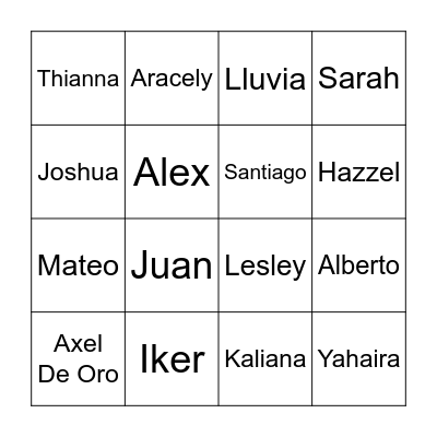 Group A BINGO Card
