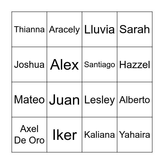Group A BINGO Card