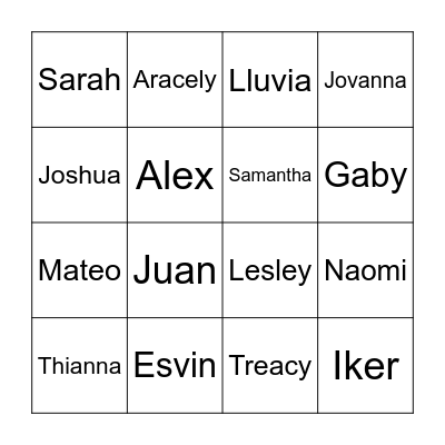 Group A BINGO Card