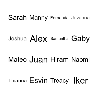 Group A BINGO Card