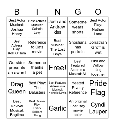 2026 Tony Awards Bingo Card