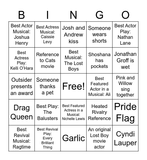 2026 Tony Awards Bingo Card