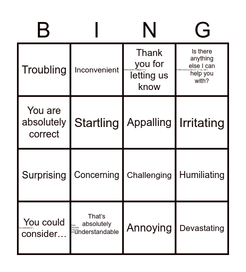 Empathy statements for contact centres BINGO Card