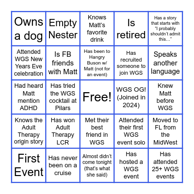 WGS Ice Breaker Bingo Card