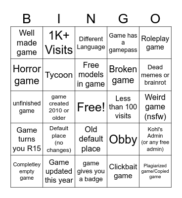 Ultimate Place Roulette Roblox Bingo Card