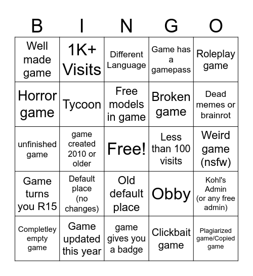 Ultimate Place Roulette Roblox Bingo Card