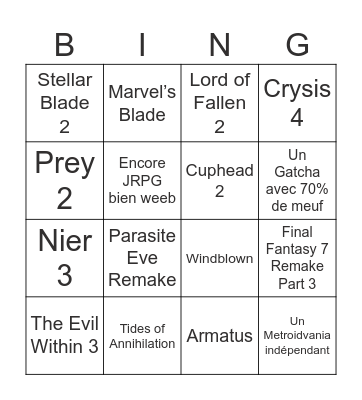 Summer Game Fest Bingo Card