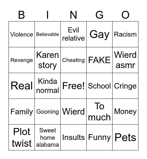 Sus reddit storys Bingo Card