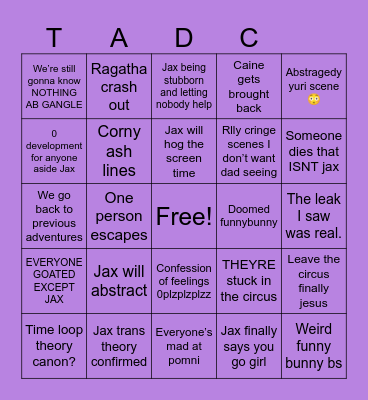 TADC the last act Bingo Card