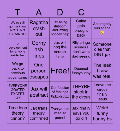 TADC the last act Bingo Card