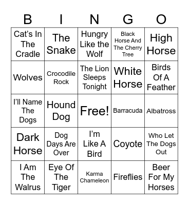 Animal Song Titles Bingo Card