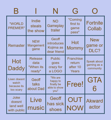 Summer Game Fest 2026 Bingo Card