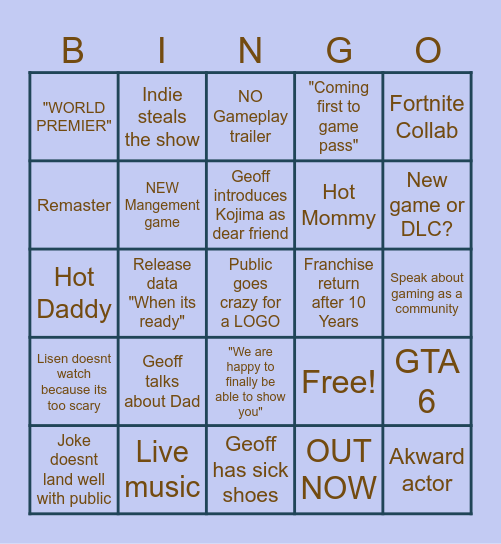 Summer Game Fest 2026 Bingo Card
