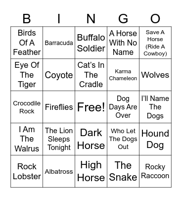 Animal Song Titles Bingo Card