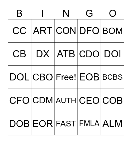 Untitled Bingo Card
