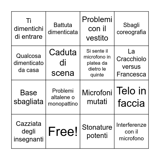 performer academy bingo Card