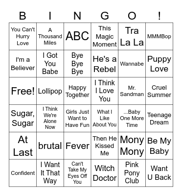 Bubblegum Pop Bingo Card