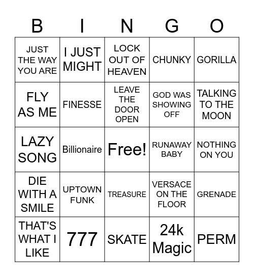 We Love Bruno Bingo Card
