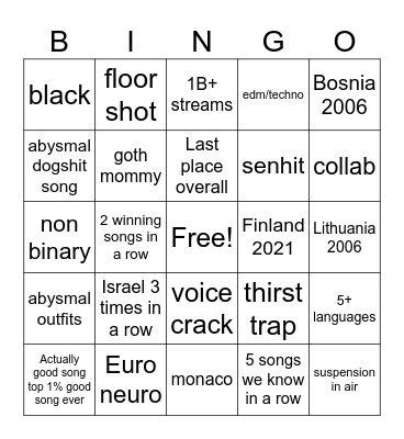 non stop hits bingo Card