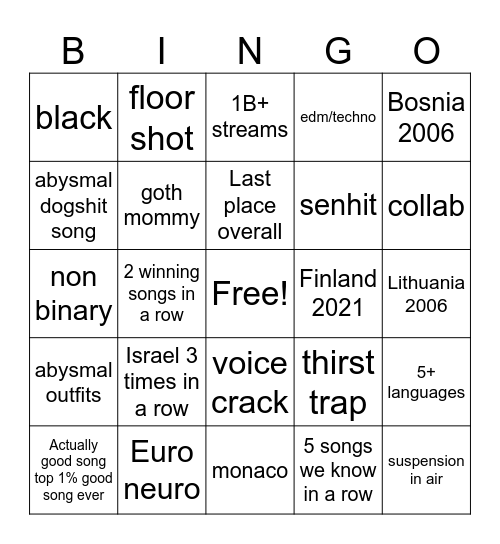 non stop hits bingo Card