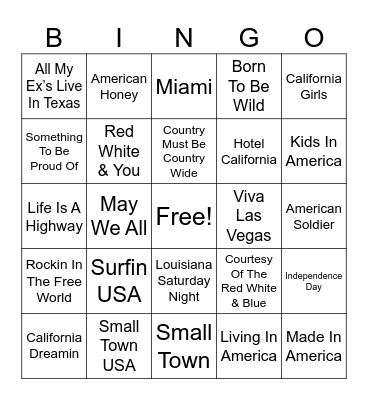 Music Bingo  America Bingo Card