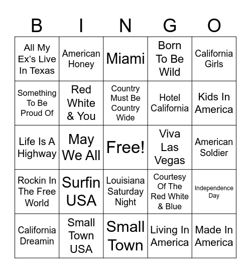 Music Bingo  America Bingo Card