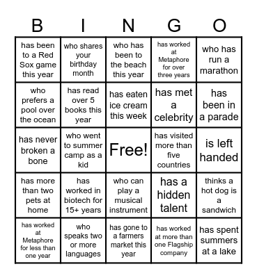 Find Someone Who... Bingo Card