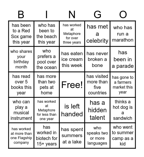 Find Someone Who... Bingo Card
