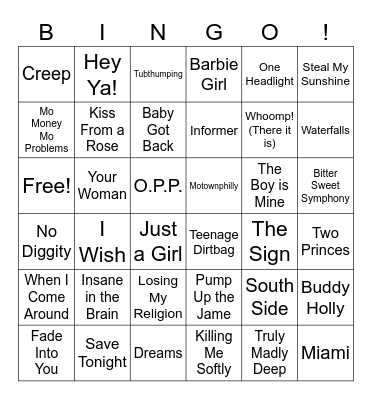 90s School Dance Bingo Card