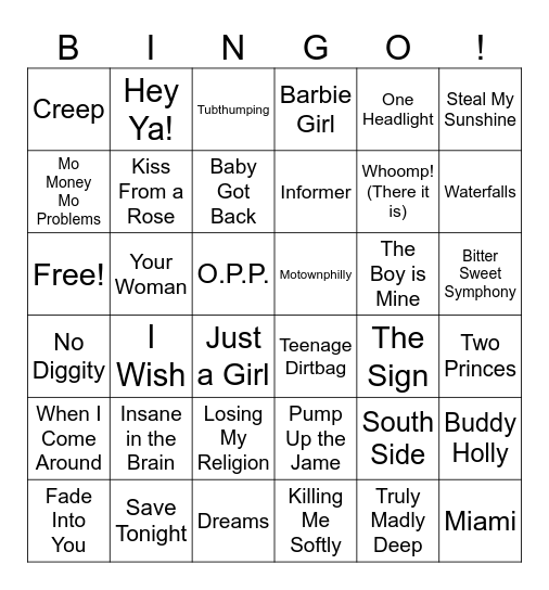 90s School Dance Bingo Card