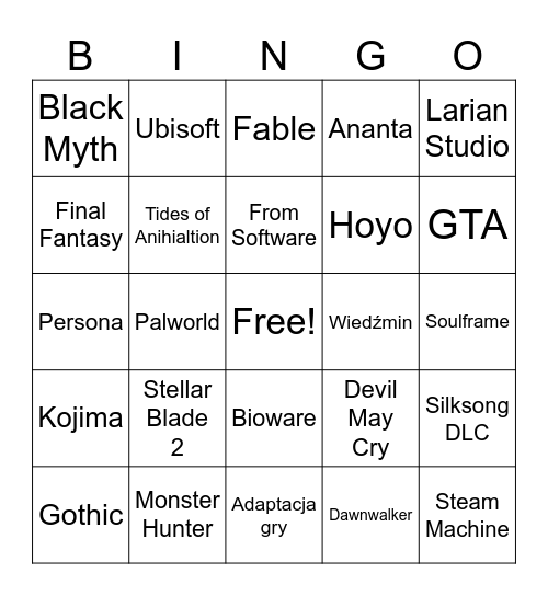 Summer Game Fest Bingo Card