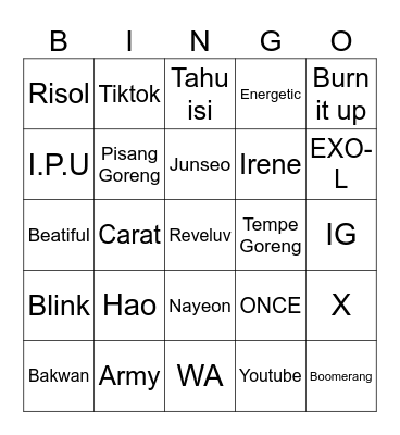 X Bingo Card