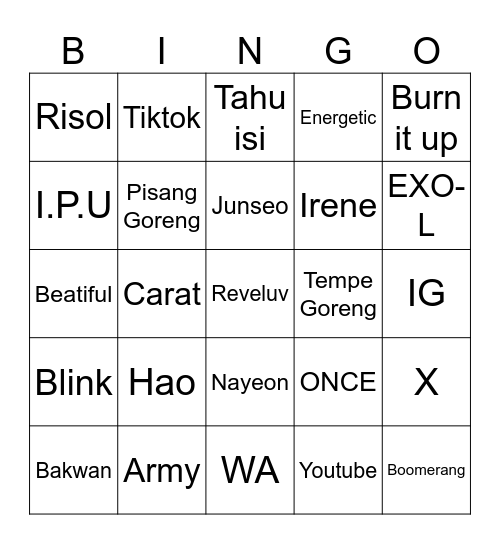 X Bingo Card