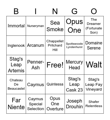 Wine Bottle Bingo Card