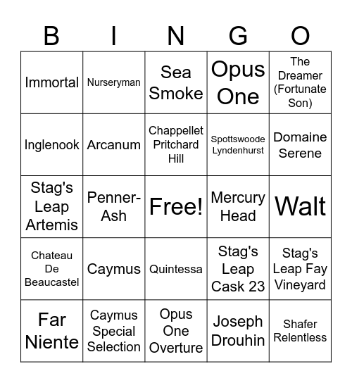 Wine Bottle Bingo Card