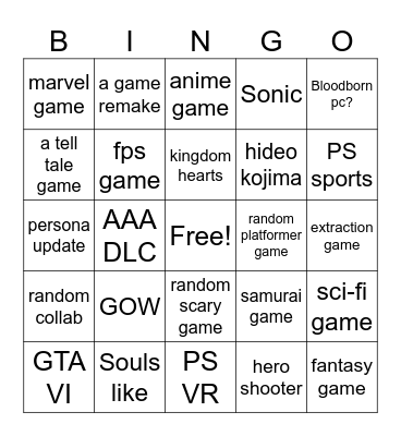 State of play 2026 Bingo Card