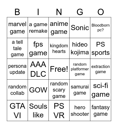 State of play 2026 Bingo Card