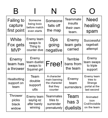 Marvel Rivals Bingo Card